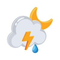 Night storm cloud with moon and lightning, 3d style icon vector