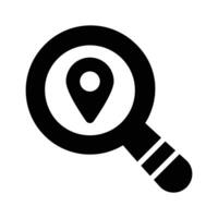 Magnifying glass over a location marker, representing map search. vector