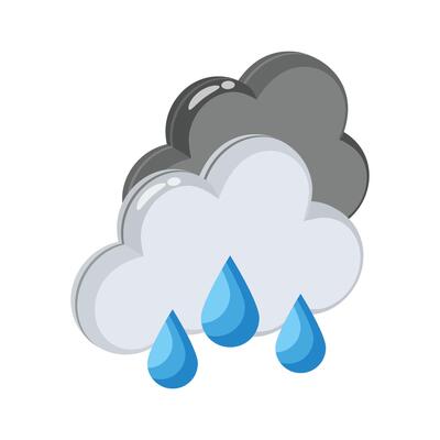 A well designed 3d style icon showing rainy cloud with drops