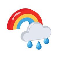 Visually appealing 3d style icon depicting rainy rainbow cloud with drops vector