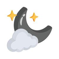 A 3d style icon of night sky cloud and moon with sparkling stars vector
