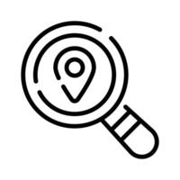 Magnifying glass over a location marker, representing map search.. vector