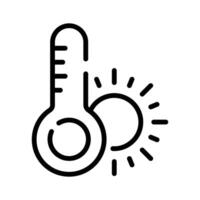 A thermometer with a sun representing high temperatures and summer heat.. vector
