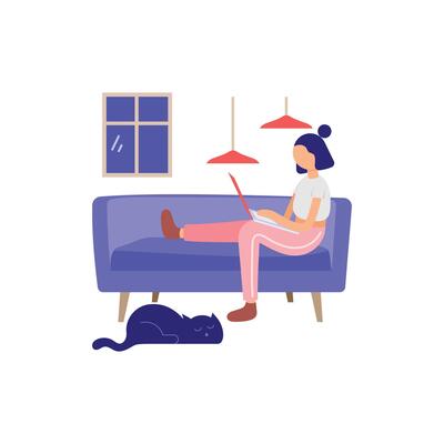 Woman Working from Home wit cat