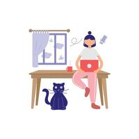 Working from Home with a Cat vector