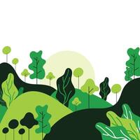 Green Hills Landscape Illustration with Trees and Sun vector