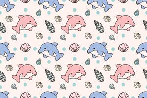 Cute Dolphin Seamless Pattern with Seashells and Ocean Elements vector
