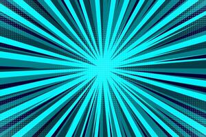 Teal Comic Book Explosion Background with Rays and Halftone Dots, Retro Style Burst for Creative Projects vector
