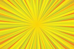 Dynamic Yellow and Green Comic Book Background with Rays and Halftone Effect, Pop Art Style vector