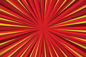 Comic Book Burst Background with Red and Yellow Rays and Halftone Dotted Pattern for Retro Superhero Design vector