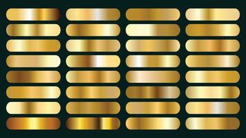 Metallic Gold Gradient Color Swatches Set, Golden Style Palettes Background for Design Projects, Shiny Texture vector