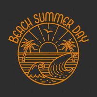 Beach summer day design illustration with palm trees and waves for apparel and posters design vector