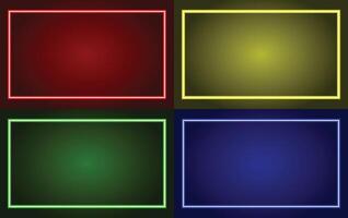 Abstract Neon Borders Set in Red, Yellow, Green, and Blue with Gradient Backgrounds vector