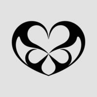 Abstract Black and White Heart Design with Symmetrical Curved Patterns and Intricate Clover Motif vector
