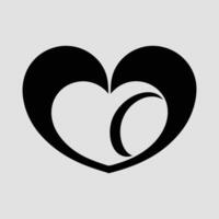 Stylized Black Heart Icon with Crescent Interior Element and Symmetrical Outline Design vector