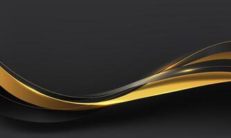 Abstract gold black ribbon curve overlap on grey luxury background vector