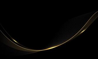Abstract gold line ribbon curve overlap on black fabric wave design modern luxury elegant background vector