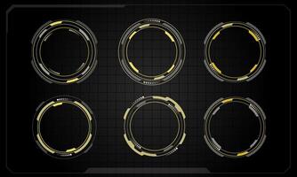 Set of sci fi yellow grey circle user interface elements technology futuristic design modern creative on black background vector
