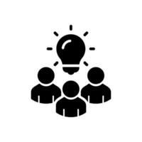 insight icon with group of people and black bulb. outline flat trend modern logo graphic stroke art design isolated on white. concept of scholars or scientists and students or genius vector