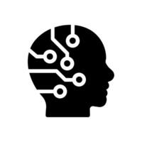 AI, Artificial intelligence icon of human face with a digital chip on brain for computer and technology silhouette illustration vector