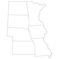 US regions of West North central. Map of United States split into divisions of West North central with each state in white color. vector