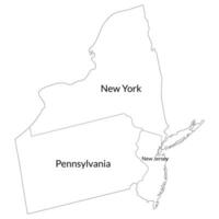 American region of Mid Atlantic region. Mid Atlantic, or Middle Atlantic states each state with white color. vector