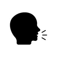 Speaking icon. Talk person sign or symbol , man with open mouth and sound wave , Voice command, speech icon for interact Pro vector