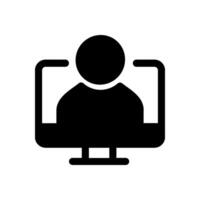 desktop computer with a live broadcast on a social streaming channel with a symbol of a person having a call or online conference meeting vector