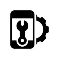 Smartphone repair service flat style icon. Mobile phone with gear screen. Upgrade app or phone, technical device support pithy concept vector