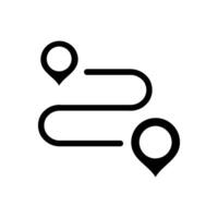 Route tracking icon. Path location icon, two pin signs and road line vector