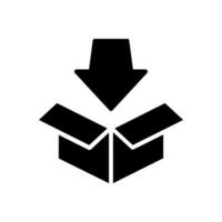 cardboard box and down arrow, cargo loading or packaging icon vector