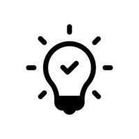 Bulb with checkmark like quick tip icon. simple trend modern efficiency logotype design element. concept of visionary info pictogram or conclusion symbol vector
