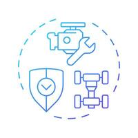 Powertrain warranty blue gradient concept icon. Car engine, suspension. Engineering, maintenance. Round shape line illustration. Abstract idea. Graphic design. Easy to use in infographic, presentation vector