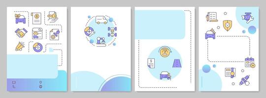 Car warranties blue gradient brochure template. Manufacturer guarantee, license certificate. Leaflet design with linear icons. Editable 4 layouts vector