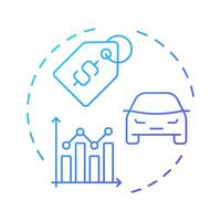 Vehicle pricing blue gradient concept icon. Statistical metrics, performance. Transport selling. Round shape line illustration. Abstract idea. Graphic design. Easy to use in infographic vector