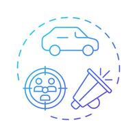 Dealership marketing blue gradient concept icon. Promoting, advertising. Target audience. Round shape line illustration. Abstract idea. Graphic design. Easy to use in infographic, presentation vector
