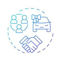 Car dealership crm blue gradient concept icon. Customer relationship management. Vehicle sale. Round shape line illustration. Abstract idea. Graphic design. Easy to use in infographic, presentation vector