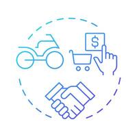 Motorcycle dealer blue gradient concept icon. Sales, purchasing. Agreement, commerce. Round shape line illustration. Abstract idea. Graphic design. Easy to use in infographic, presentation vector