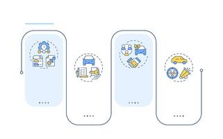 Dealer management rectangle infographic . Customer service, marketing. Inventory control. Data visualization with 4 steps. Editable rectangular options chart vector