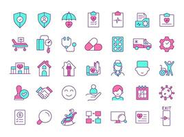 Utilization management RGB color icons set. Medical service optimization. Healthcare efficiency system. Isolated illustrations. Simple filled line drawings collection. Editable stroke vector
