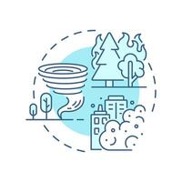 Natural disasters soft blue concept icon. Type of critical events. Travel risk management service. Round shape line illustration. Abstract idea. Graphic design. Easy to use in presentation vector