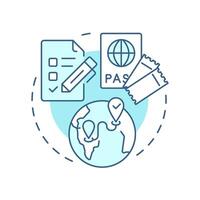 Pre trip planning soft blue concept icon. Prepare for challenges. Travel risk management solution. Round shape line illustration. Abstract idea. Graphic design. Easy to use in promotional material vector