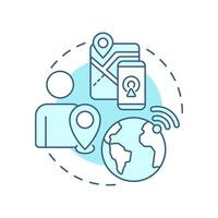 Traveler tracking soft blue concept icon. Real time updates on location. Travel risk management solution. Round shape line illustration. Abstract idea. Graphic design. Easy to use in presentation vector