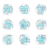 Emergency responses soft blue concept icons. Dealing with potential threats and crisis. Public safety development. Icon pack. Round shape illustrations for brochure. Abstract idea vector