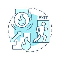 Fire evacuations soft blue concept icon. Leaving area on fire immediately. Safety and emergency alert. Round shape line illustration. Abstract idea. Graphic design. Easy to use in presentation vector