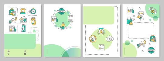 Emergency response green circle brochure template. Accidents alerts service. Help in danger. Leaflet design with linear icons. Editable 4 layouts vector