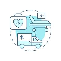 Stretcher transportation soft blue concept icon. Move patients enabling to walk. Medical vehicle service. Round shape line illustration. Abstract idea. Graphic design. Easy to use in application vector