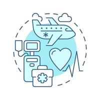 Air ambulance soft blue concept icon. Critical care aircraft for patients. Medical transportation service. Round shape line illustration. Abstract idea. Graphic design. Easy to use in presentation vector