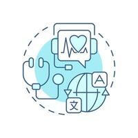 Multilingual support soft blue concept icon. Availability in various languages. Quality of medical service. Round shape line illustration. Abstract idea. Graphic design. Easy to use in presentation vector