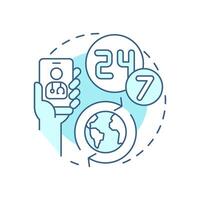 Global reach 24 7 soft blue concept icon. Healthcare available at any time. Quality of medical service. Round shape line illustration. Abstract idea. Graphic design. Easy to use in application vector